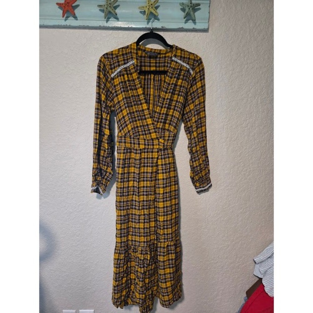 Anthro Yellow Plaid Maxi Dress